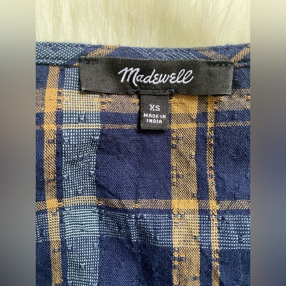 Madewell Sweetheart Wrap Top Plaid Oversized Puff Sleeves - Picture 5 of 6